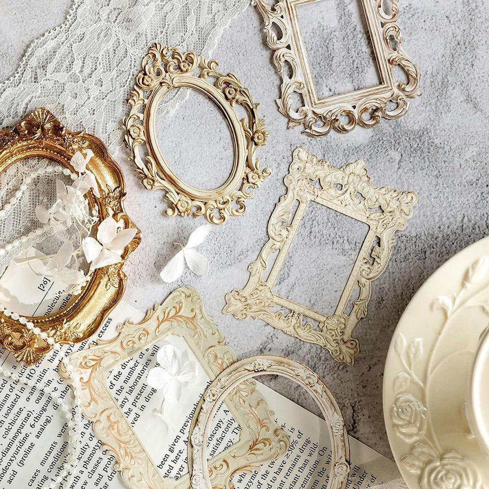 40Sheet Lace Frames Scrapbook Paper,Vintage Hollow Embossed Photo Frame Materials Scrapbooking Paper Background Window Frames Decoration Paper for DIY Junk Journal Crafts Journaling Scrapbook Supplies