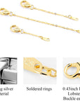 Extenders Chain Necklace 14K Gold Plated Sterling Silver Extension Chains for Jewelry Making(1 2 3 Inch)