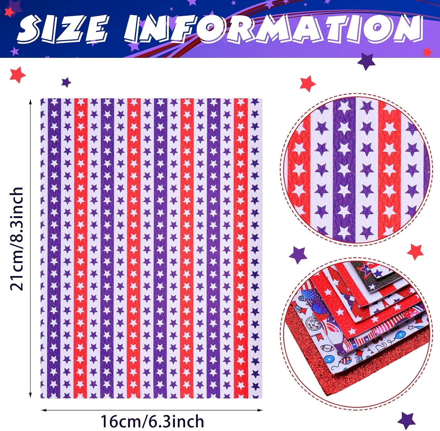 15 Pieces Labor Day American Flag Faux Leather Sheets Glitter Sequins Synthetic Leather Sheets DIY Faux Leather Fabric Making Earrings Bows DIY Crafts, 8.3 X 6.3 Inch (Classic Style)