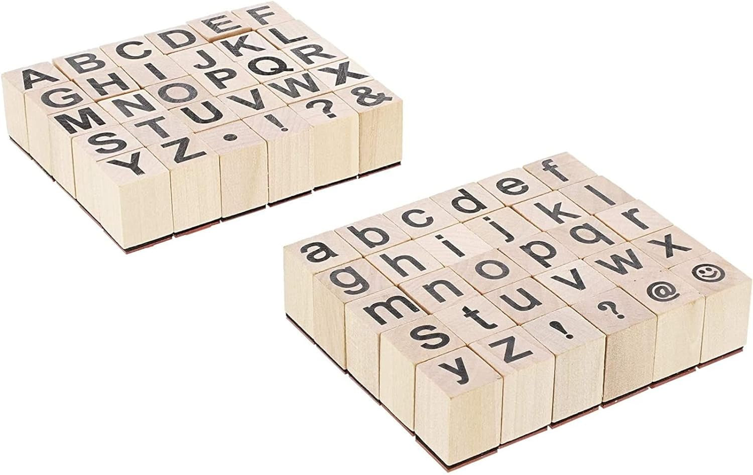 60-Piece Wood Alphabet Stamp Set, Upper and Lowercase Letters with Symbols, Rubber Stamps, DIY Projects, Arts and Crafts, Scrapbooking, Classroom, Games