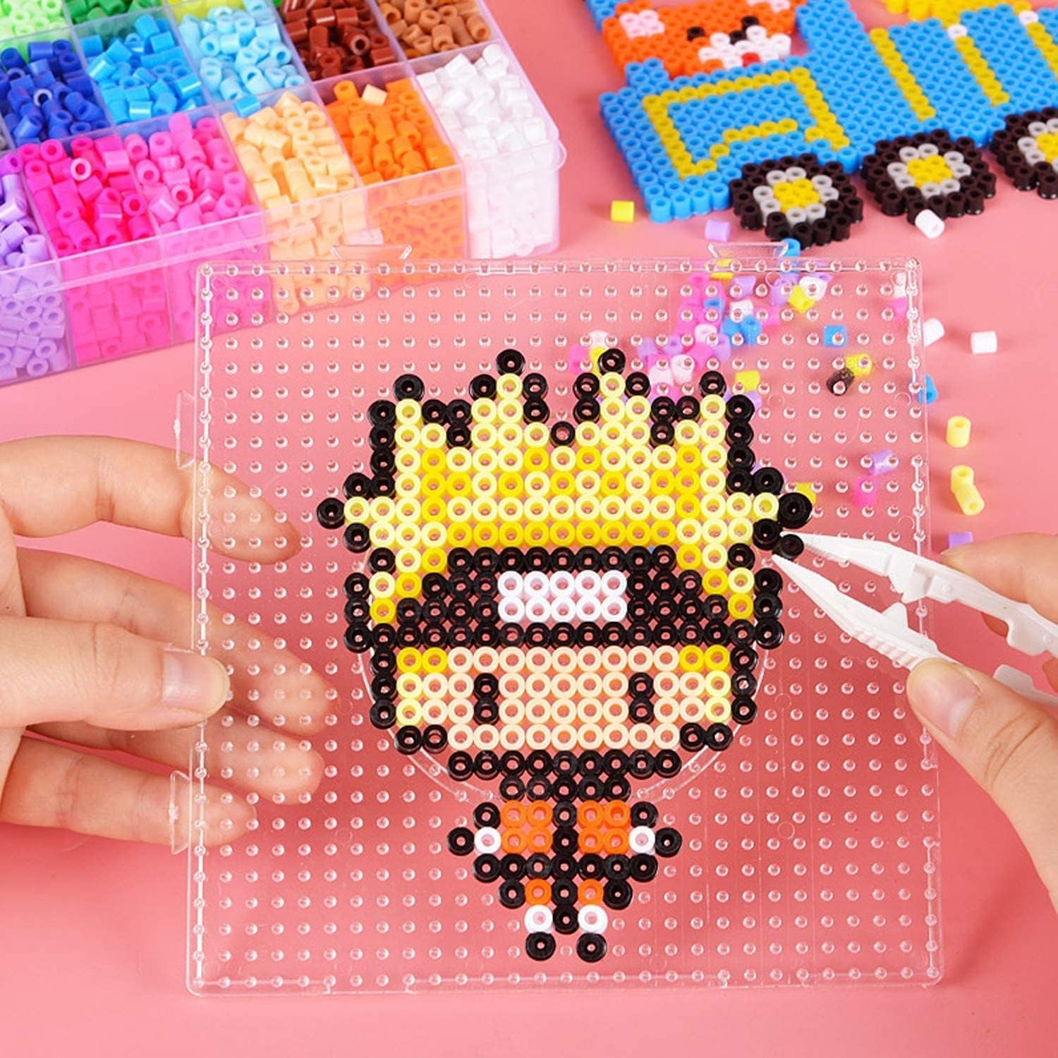 9Pcs 5Mm Large Square Fuse Beads Pegboards Plastic Beads Boards with Ironing Paper, Beads Tweezers for Kids Craft Beads