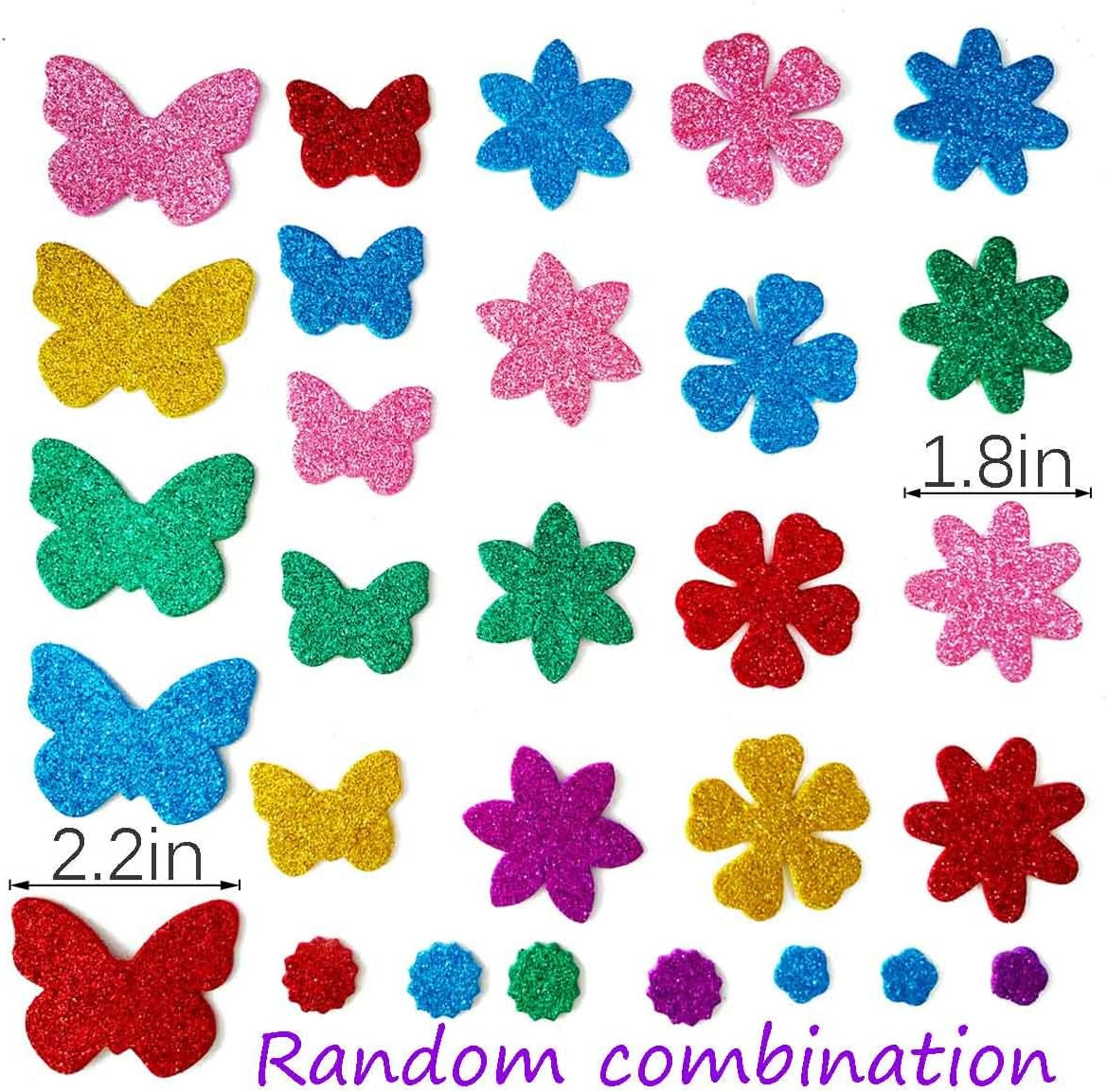 Glitter Foam Flower and Butterfly Shapes Stickers, Self-Adhesive Stickers Kid'S Arts Crafts Supplies for Greeting Cards DIY Scrapbooking Cards Creative Toys Home Decoration (Random Colors)