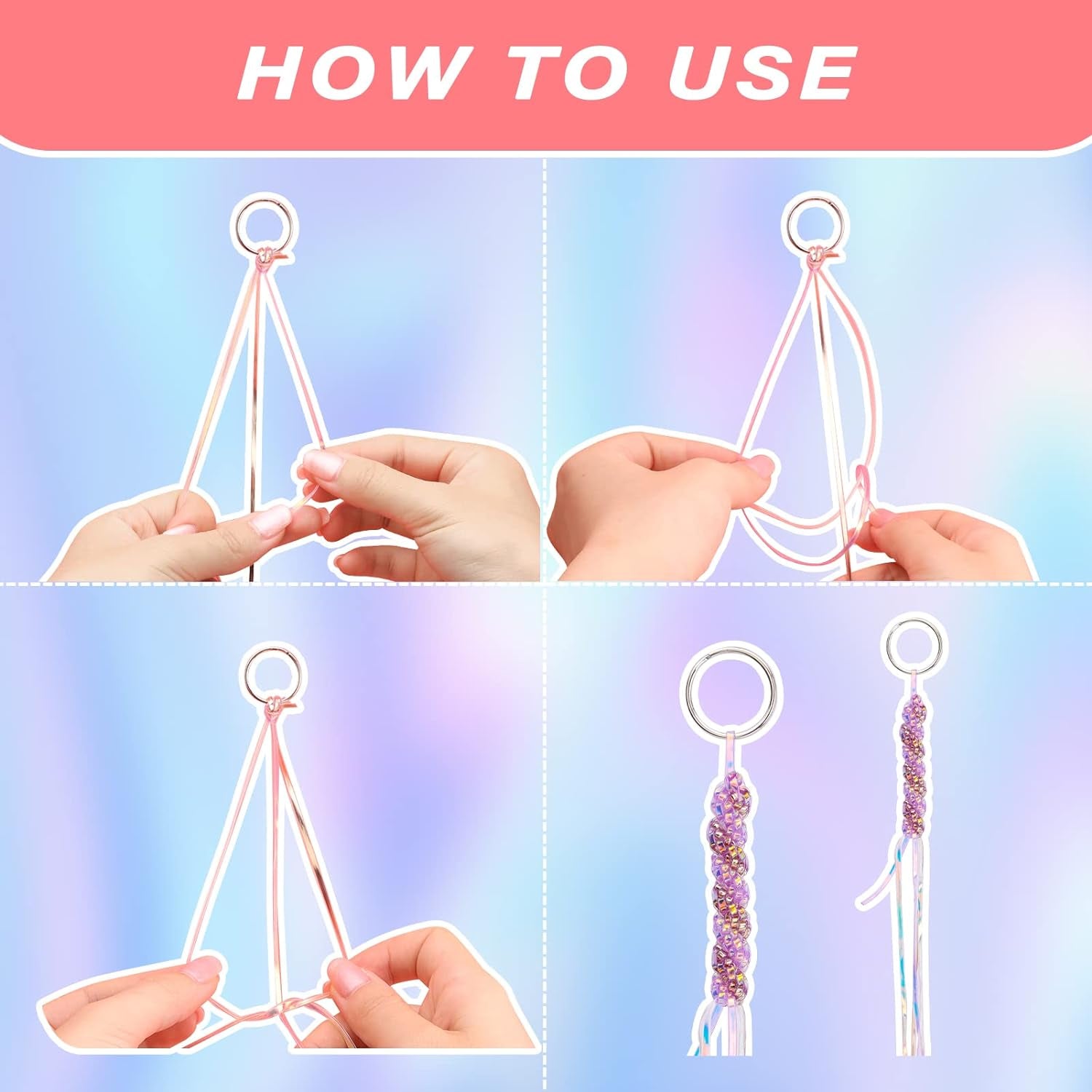 Laser Reflective Lanyard String, 12 Rolls Plastic Lacing Cord with 20 Key Chain Rings, 20 Snap Clips and 10 Lobster Clips, Gimp String Kit for DIY Bracelets, Key Chain and Lanyards