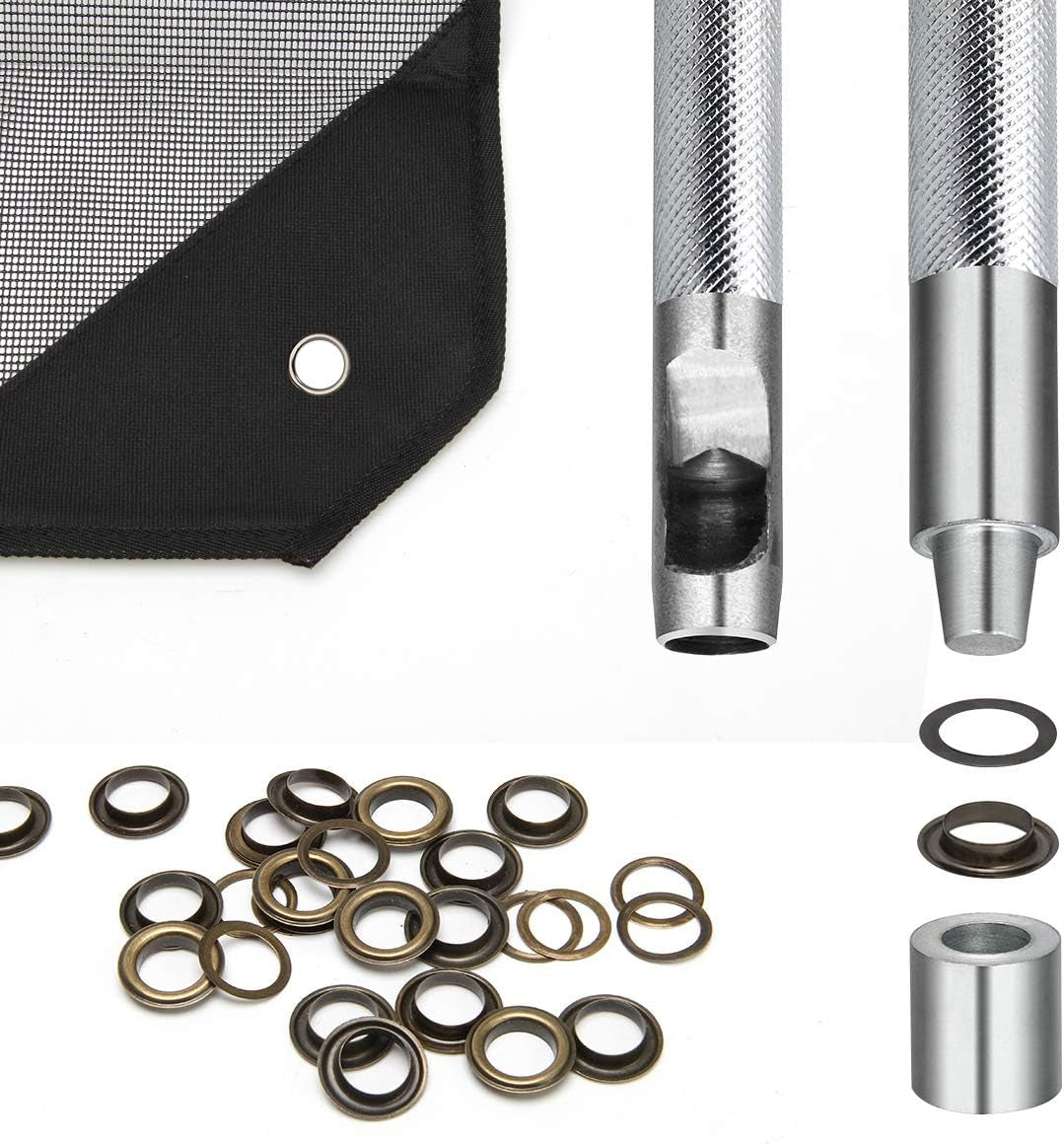 1/2 Inch Grommet Kit 100 Sets,  Grommets Eyelets 12Mm Sewing Eyelets Gold, Silver, Black Metal Grommet Kits 4 Colors with Tools and Storage Box