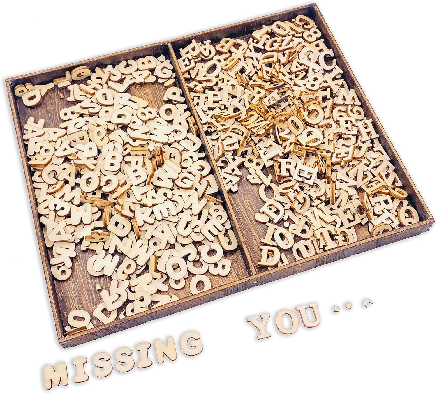 592 Pieces 1/2 Inch Mini Wooden Alphabet Letters and Unfinished Wood Numbers with Rustic Storage Tray for Scrapbooking DIY Crafts Homemade Gifts