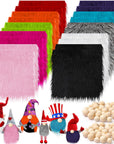 20 Pcs Faux Fur Fabric 10" X 10" with 40 Pcs Wood Balls Shaggy Faux Fur Square Patches, Gnome Beards for Crafting Sewing Costume Rug Pillow Cushion Pad Chair Cover Christmas (Bright Color)
