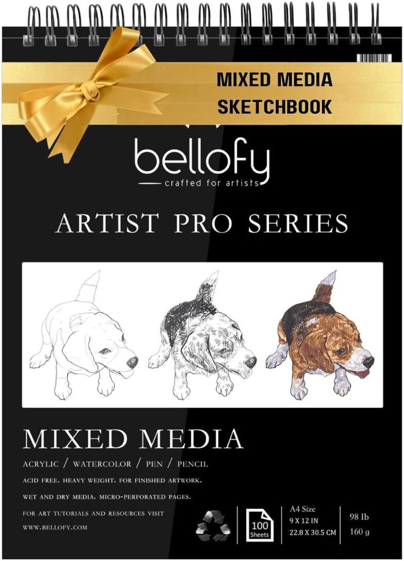 Multimedia Sketchbook 100 Sheets | Mixed Media Paper for Drawing & Painting | Drawing Paper for Artists, Beginners & Kids | Sketchbook Mixed Media for Acrylic, Watercolor, Graphite & More