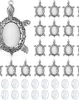 40 Pieces Antique Silver Turtle Pendant Settings, Include 20 Blank Turtle Pendant Tray with 0.71 X 0.98 Inch Oval Cabochons Base for DIY Jewelry Making