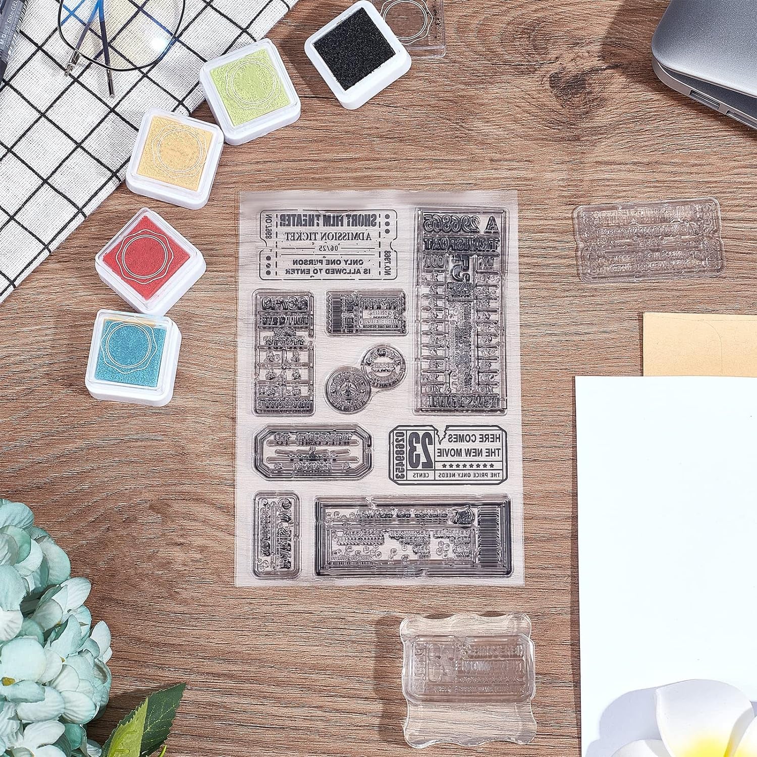 Retro Air Travel and Movie Ticket Silicone Clear Stamps Transparent Stamps for Christmas Birthday Valentine&#39;S Day Cards Making DIY Scrapbooking Photo Album Decoration Paper Craft