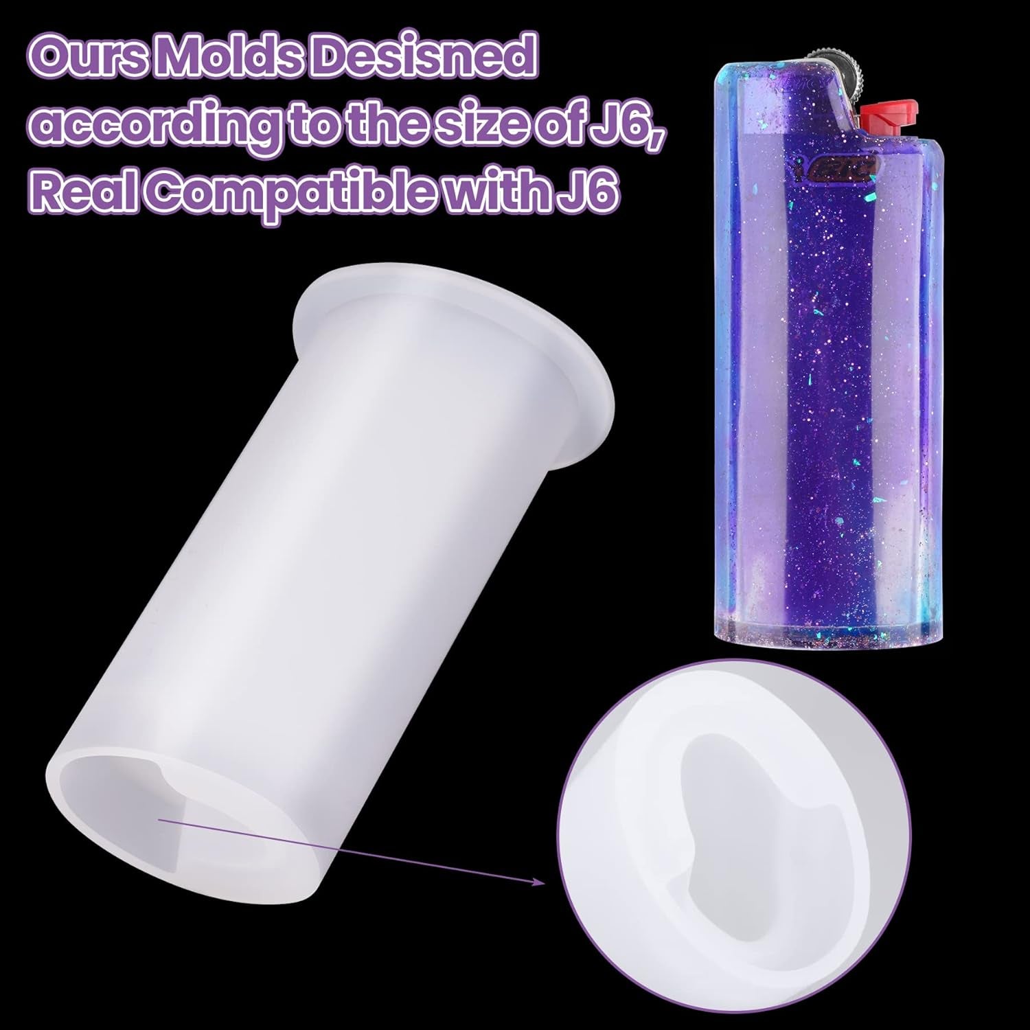 2PCS Pocket Lighter Case Epoxy Resin Silicone Mold & Glitter Pack, Work for Standard Size BIC J6 Lighter Protective Cover Sleeve Pouch Wrap Holder DIY Art Craft (Classic/Full/Maxi/Regular/J6)