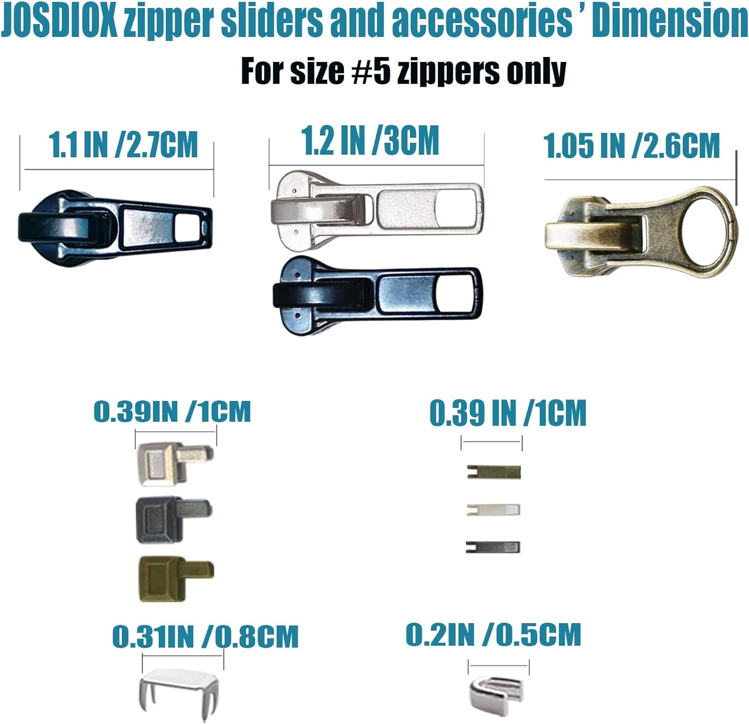 Zipper Repair Kit #5 Sliders with Pull 12 Pcs,#5 Metal Zipper Retainer Box Insertion Pin 6 Sets,Replacement Zipper Bottom/Top Stop, Metal,Plastic,Nylon Coil Zippers Head Fix on Jaceket