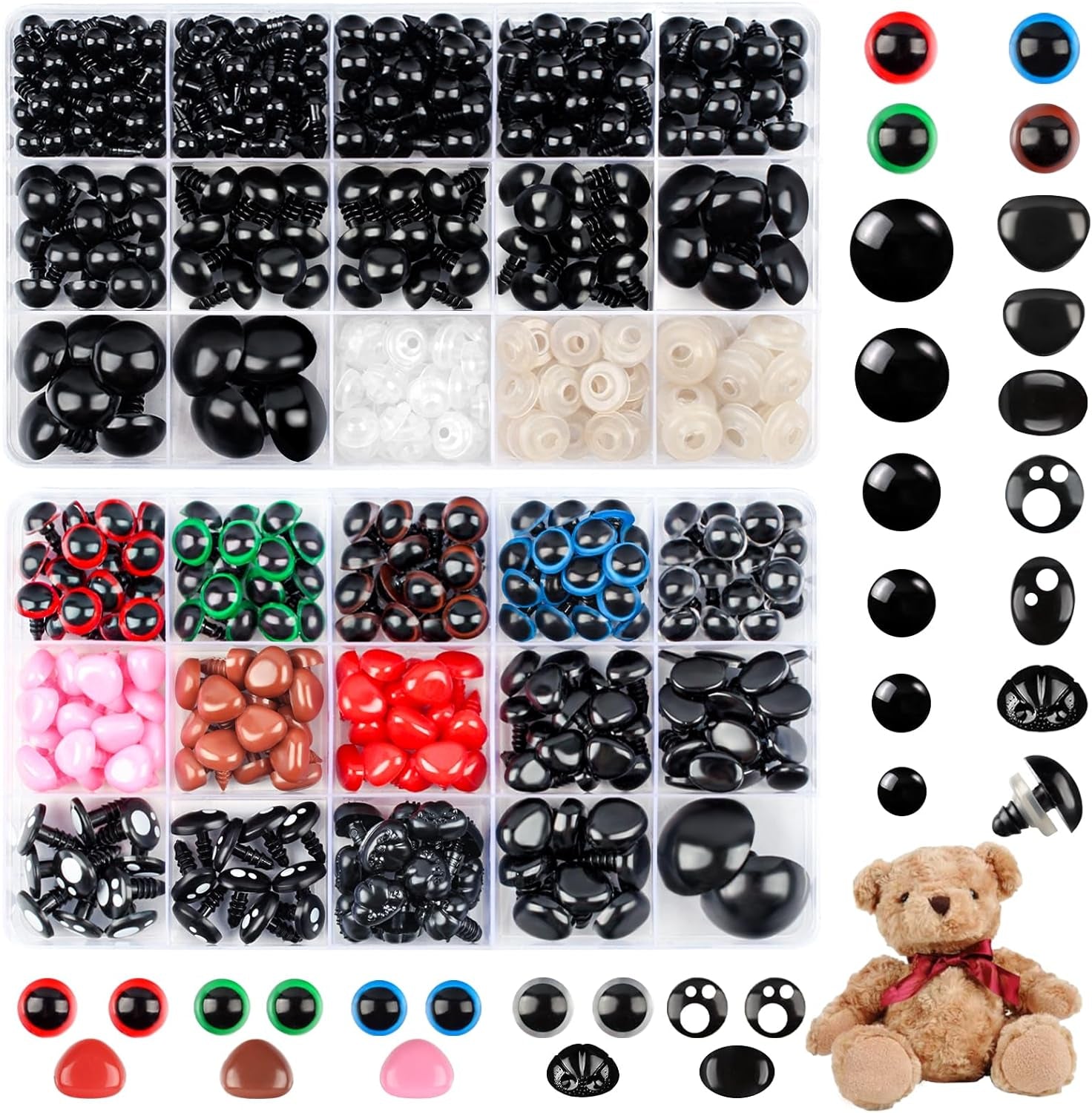 1200PCS Safety Eyes for Amigurumi, Stuffed Crochet Eyes with Washers 6Mm, 8Mm, 12Mm Plastic Crochet Safety Eyes Black Safety Eyes for Crochet Stuffed Animal Eyes for Craft Teddy Bear 6