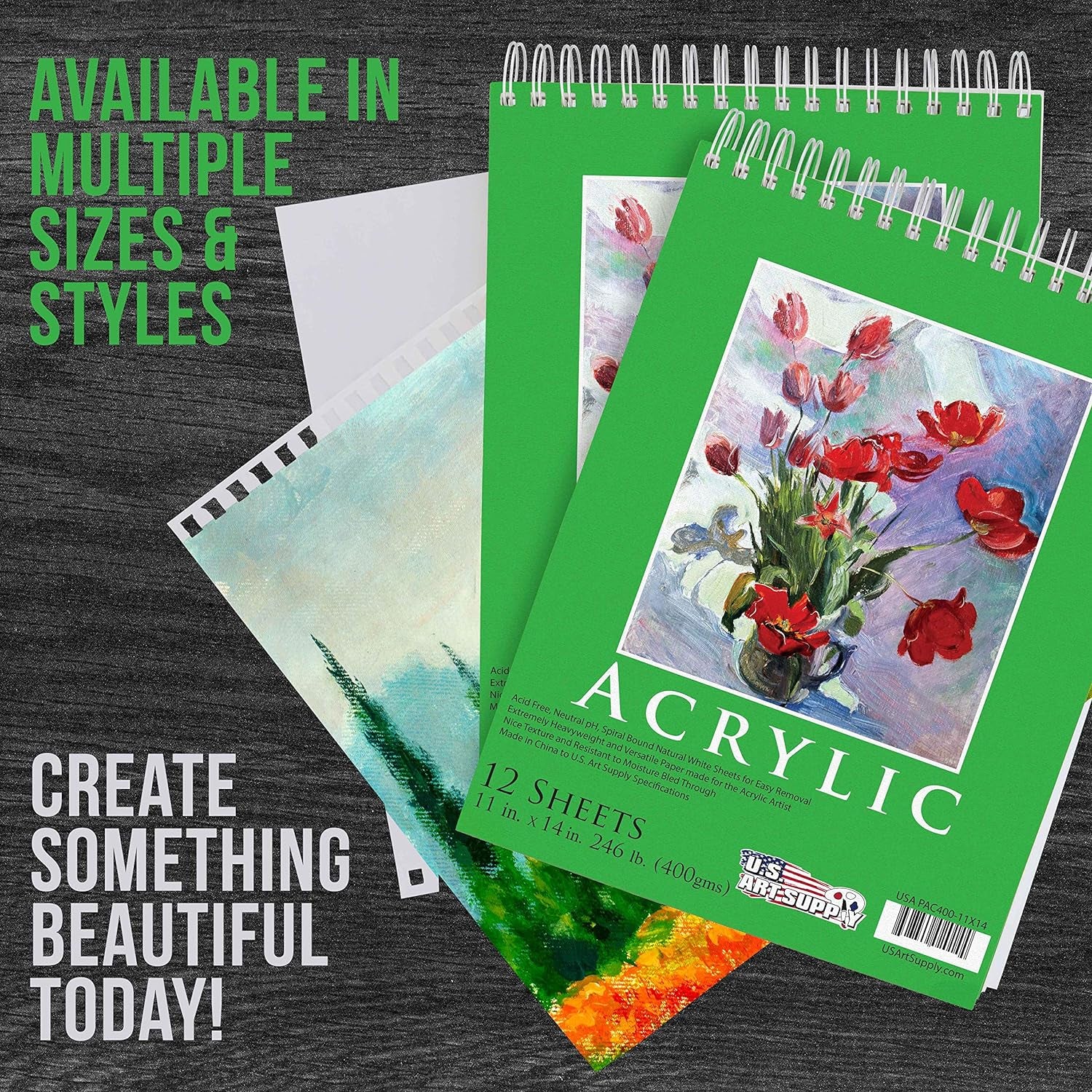 9" X 12" Premium Extra Heavy-Weight Acrylic Painting Paper Pad, 246 Pound (400Gsm), Spiral Bound, Pad of 12-Sheets (Pack of 2 Pads)