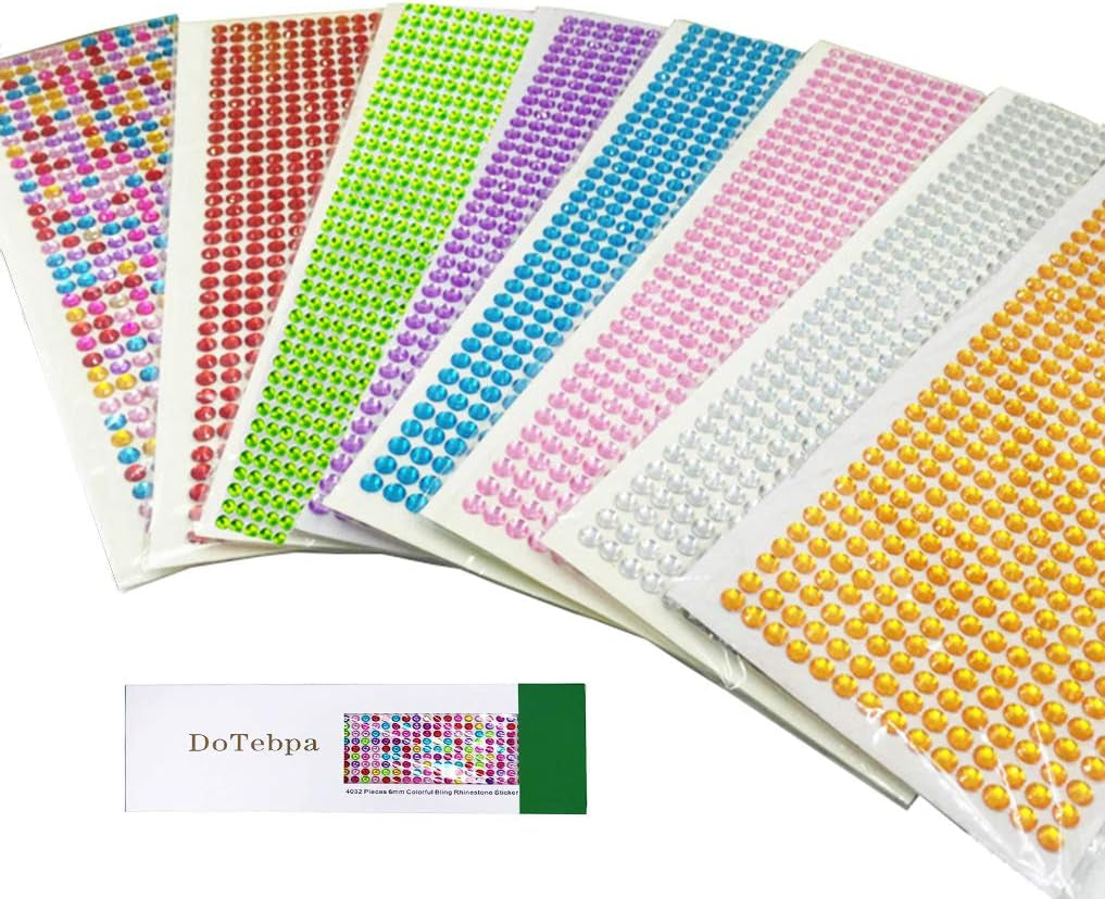 4032 Pieces 6 Mm Colorful Bling Rhinestone Sticker Sheet Gem Diamond Self Adhesive for Scrapbooking Embellishments and DIY Crafts, Wedding, Decoration