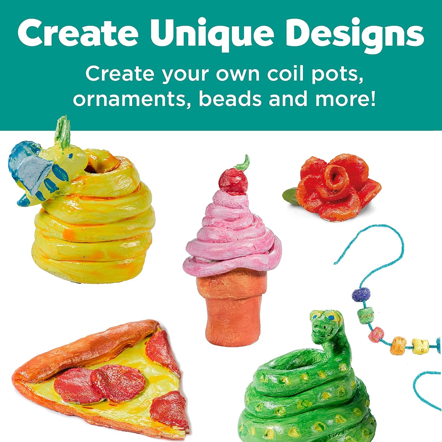 Pottery Studio Refill Kit - 2 Lbs. of Natural Air-Dry Pottery Clay, 6 Paint Pots and Paintbrush, Clay Making Kit for Kids