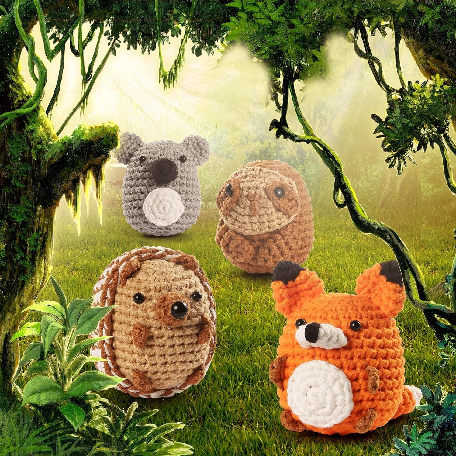 Crochet Kit for Beginners, 4PCS Crochet Animal Kit for Adults Kids, Learn to Crochet with Step-By-Step Video with Writtern Pattern