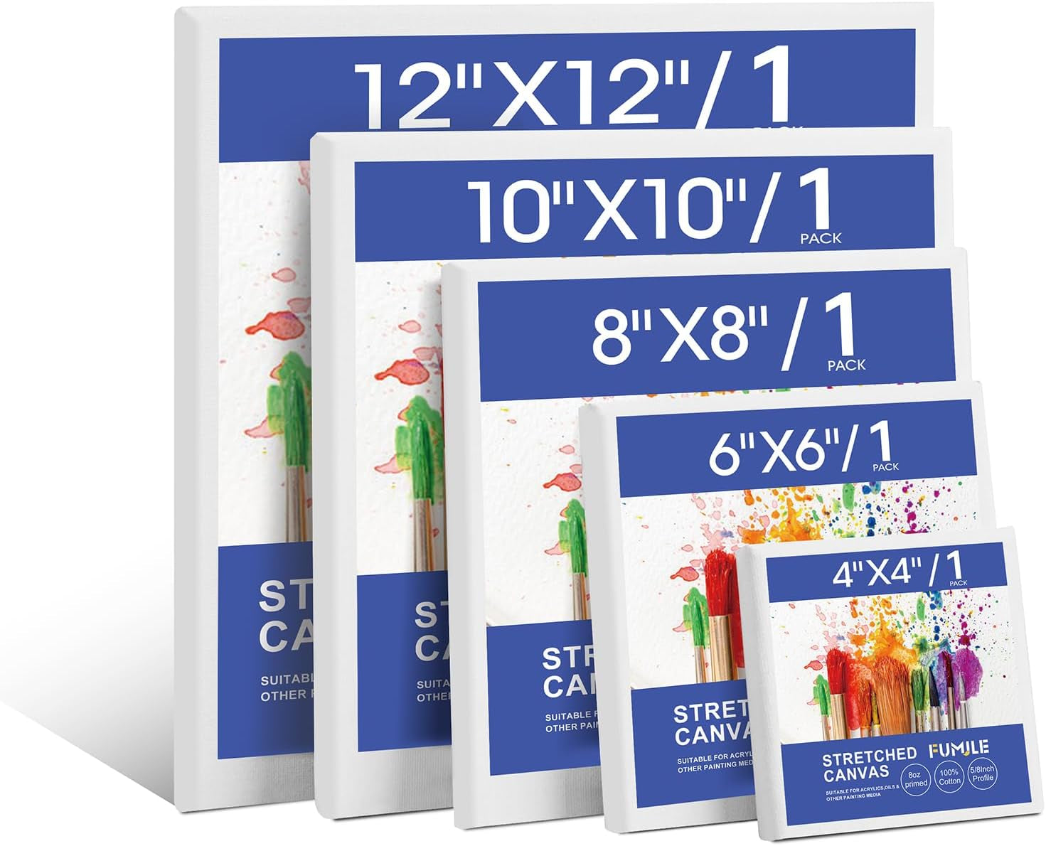 Stretched Canvas for Painting 11X14 Inch, 8 Pack Blank Canvas -5/8 in Profile Primed Cotton White Canvases for Painting for Oil &amp; Acrylic Paint