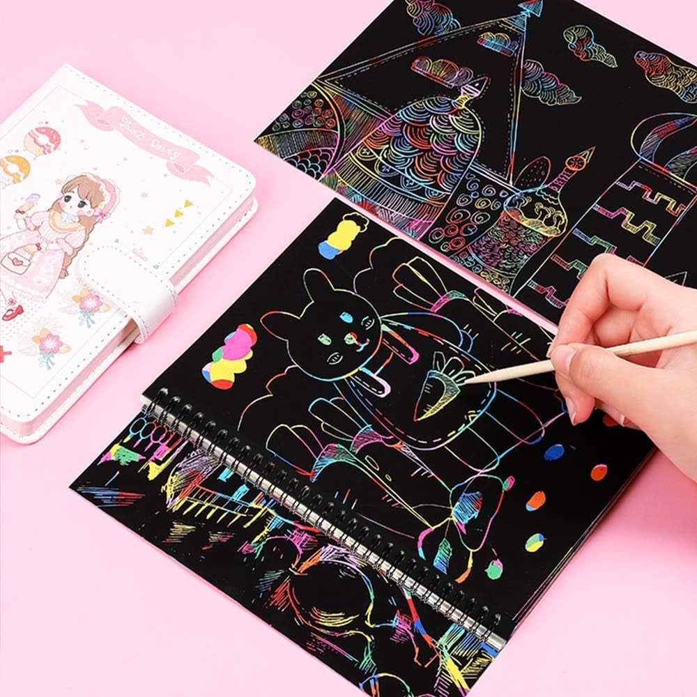 8 Pack Scratch Arts Drawing Notebook Paper for Kids Art Supplies, Large Rainbow Scratch and Sketch Books Set for Kids Party Favors