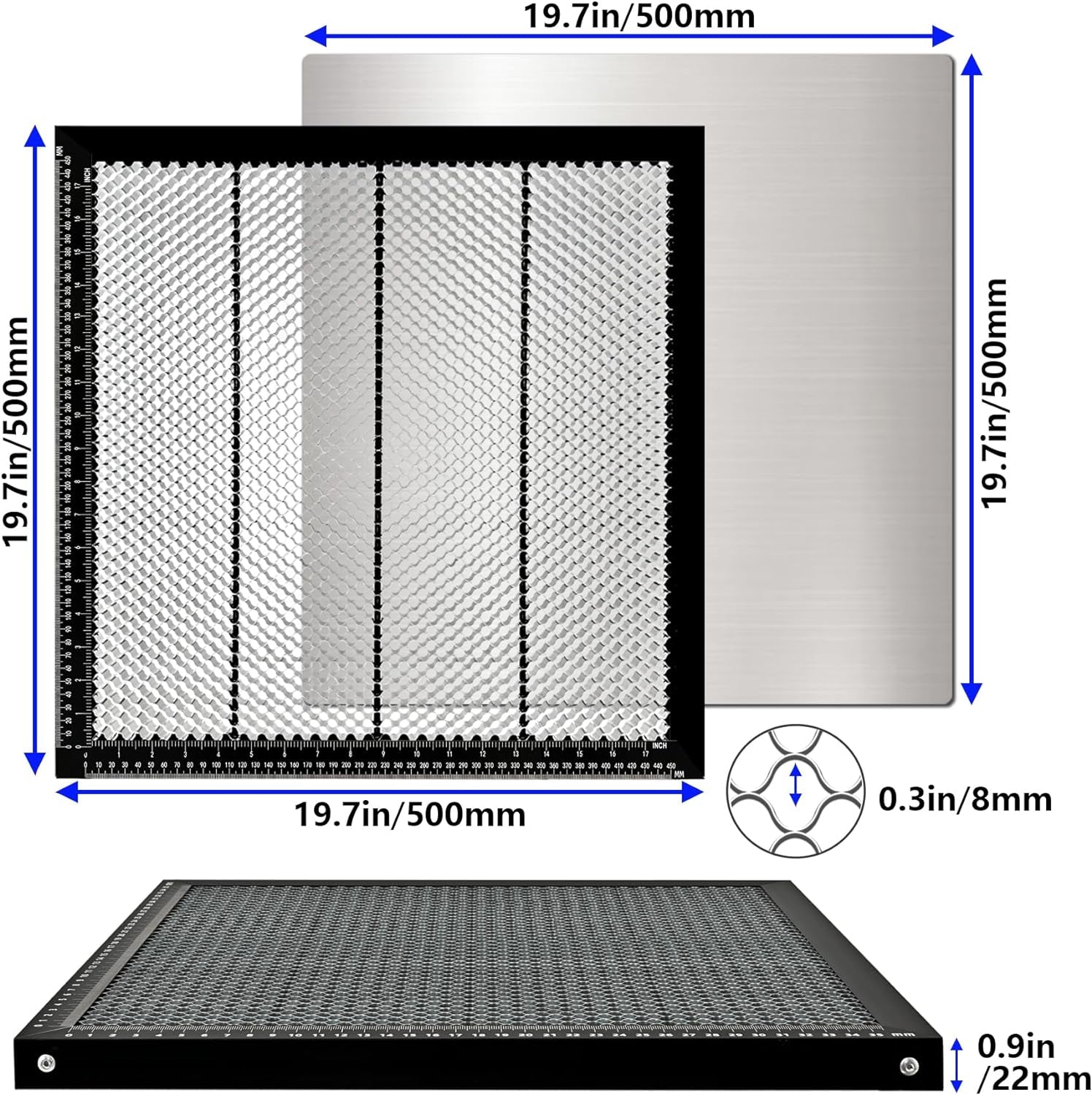 Honeycomb Laser Bed 500X500X22Mm(19.68"X19.68"X0.87") with Aluminum Panel, Honeycomb Working Table for Laser Cutter Engraver Table-Protecting, Fast Heat Dissipation, Smooth Edge Cutting
