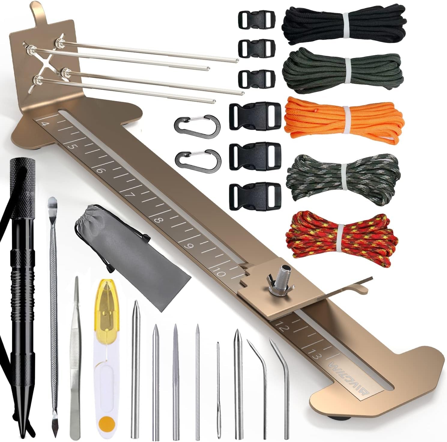 Paracord Bracelet Jig Kit with Knotters Tool Marlin Spike Paracord FID Set Lacing Needles/Fids for Paracord Work Paracord Tool Kit Adjustable Length 4" to 13" Paracord Jig Bracelet Maker
