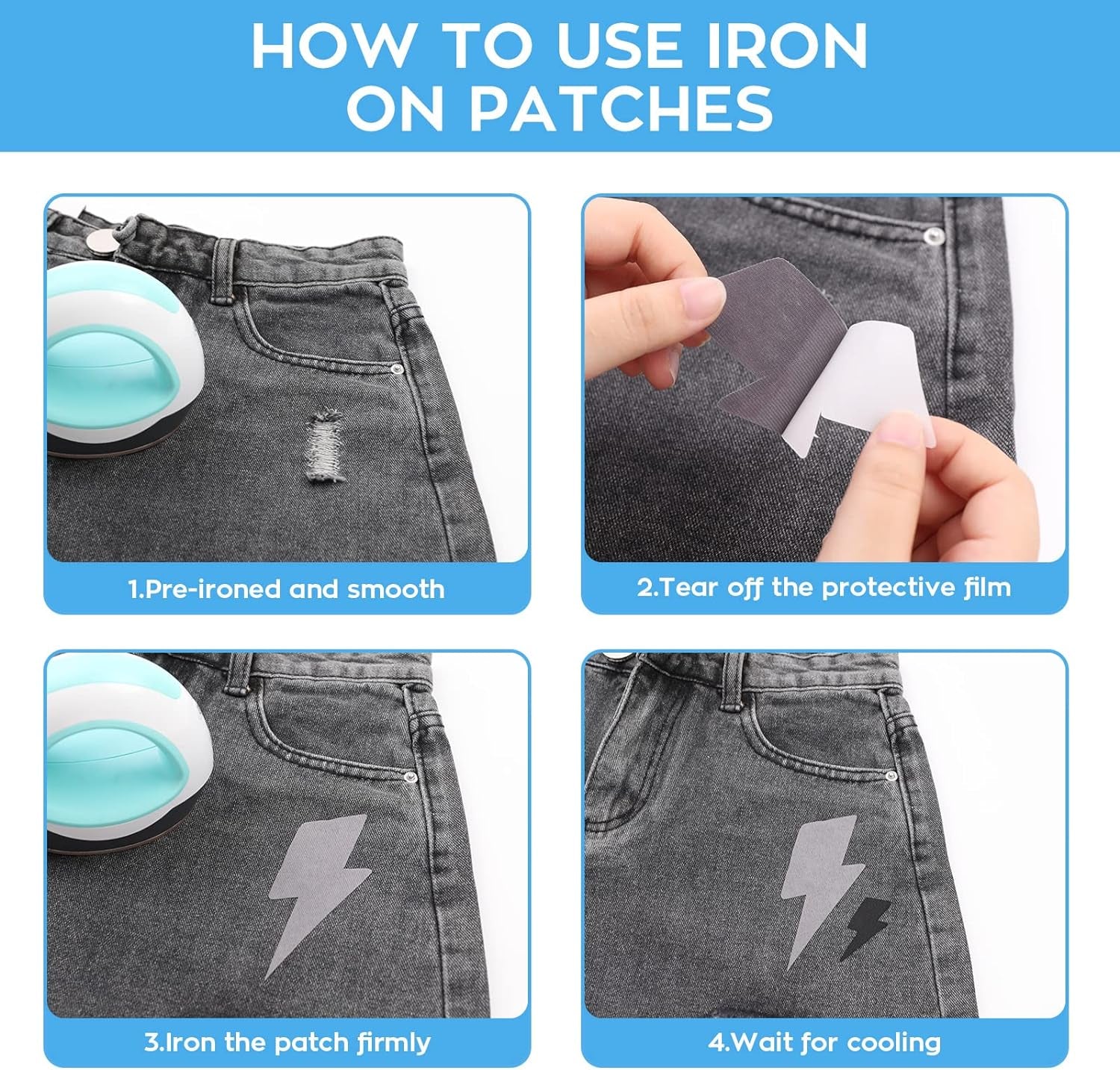 Iron on Patches for Clothing Repair, 20 PCS Multi-Colored Fabric Patches for Clothes Repair, 20 Shades Iron Patches for Clothes, Clothing Repair Decorating Kit 3.7" by 4.9"