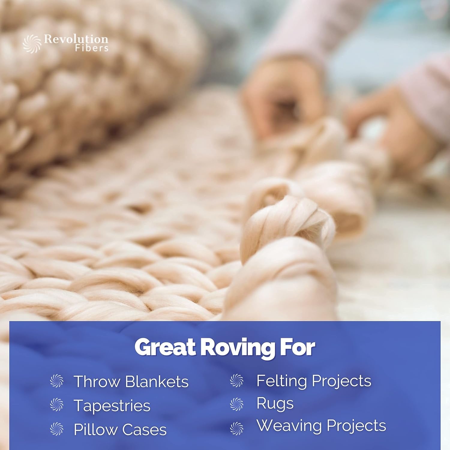 Merino Wool Roving 1 Lb (16 Ounces) for Spinning | Soft Chunky Jumbo Yarn for Arm Knitting Blanket |100% Natural Undyed (Off-White) Wool Yarn, Felting Core, Carded Stuffing