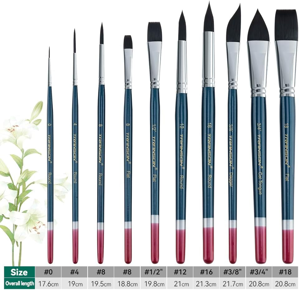 10Pcs Natural Watercolor Paint Brush Set Professional for Watercolor Acrylic Ink Gouache Tempera Blue Color