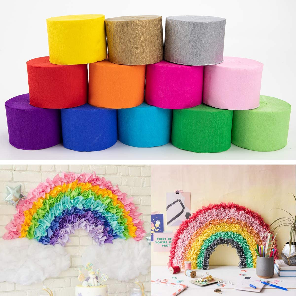 12 Rolls 984Ft Crepe Paper Streamers in 12 Colors for Rainbow Party Decorations Wedding Ceremony Birthday Indoor Decoration