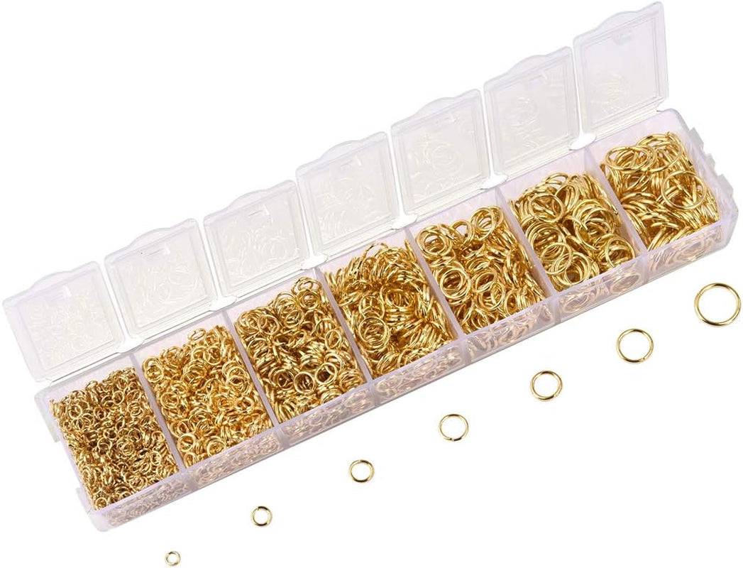 2296Pcs Jump Rings Gold Plated Jewelry Connectors Chain Links 3Mm 4Mm 5Mm 6Mm 7Mm 8Mm 10Mm Box Set Open Jump Rings Gold for Necklace Repair