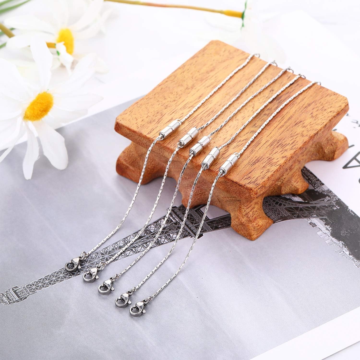 Stainless Steel Necklace Extender Chain Adjustable Silver Necklace Chain Extender with Lobster Clasp for Necklace Bracelet Jewelry Making(5 Pcs)