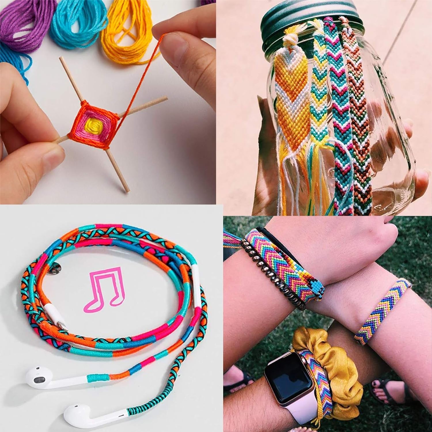 Embroidery Floss 50 Skeins Cross Stitch Thread Rainbow Color Friendship Bracelets Crafts Floss with 12 Pcs Floss Bobbins and 1 Pcs Needle-Threading Tool