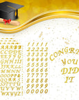 5 Sheets Graduation Cap Stickers Decoration Glitter Alphabet Letter Stickers Self-Adhesive Rhinestone Letter Number Stickers for Grad Cap Craft Decorations (Gold)
