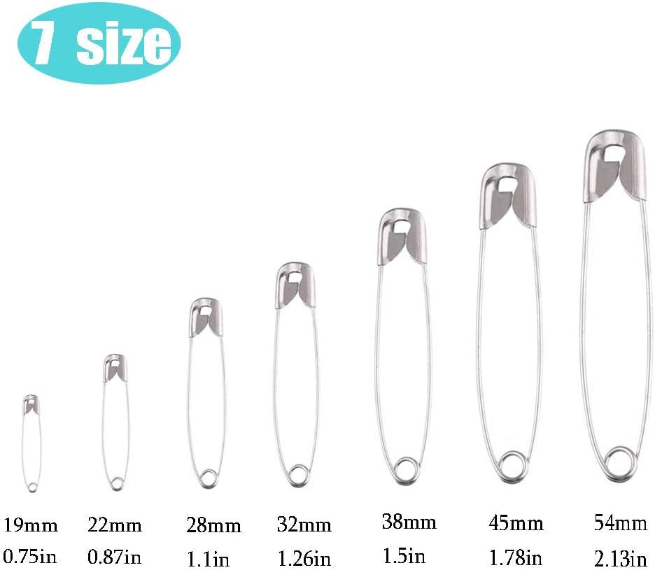 46 PCS Safety Pins, Premium Safety Pins Metal Silver Sewing Pins Set Durable Assorted 7 Sizes 19Mm - 54Mm for Home Office Use Art Craft Sewing Jewelry Making