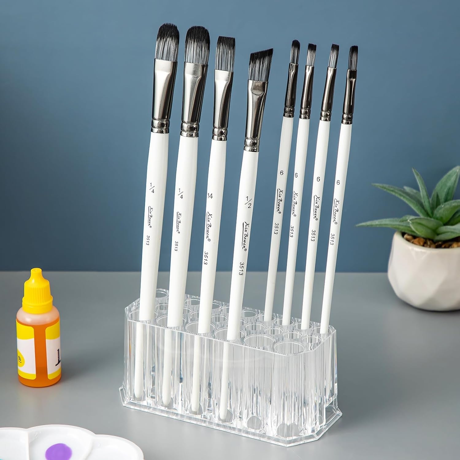 Acrylic Paint Organizer (7Layer) & Paint Brush Holder (26 Holes) for Paint Storage Paint Tube Holder, Clear Paint Bottle Rack for Alcohol Inks, Food Coloring Organizer Paint Storage Box