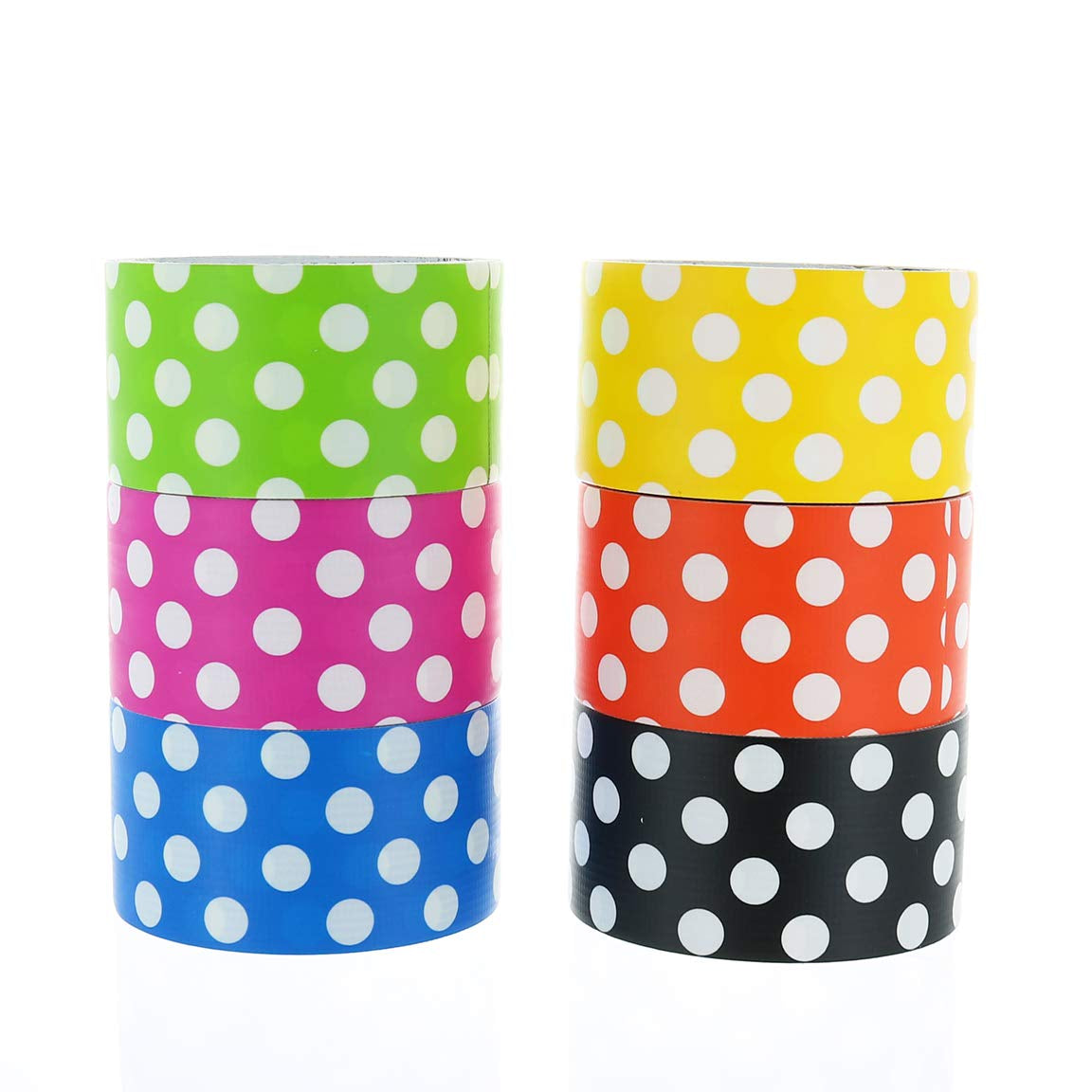 6Pk Assorted Colored Duct Tapes, Polka Dot Duct Tapes - Multi Purposes Bright Colors Tapes Great for DIY Decorative Art and Craft Home School Office 2" Roll