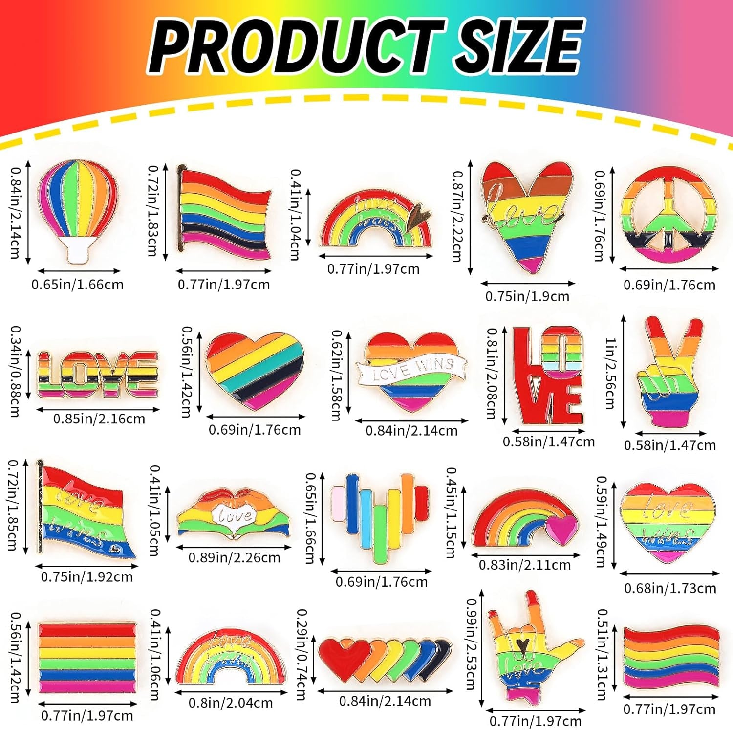 60Pcs Pride Pins, Rainbow Pins Bulk Enamel LGBT Lapel Pins Gay Pride Heart Flag Brooch Pins for Clothes Bags Hats Accessories, 20 Styles