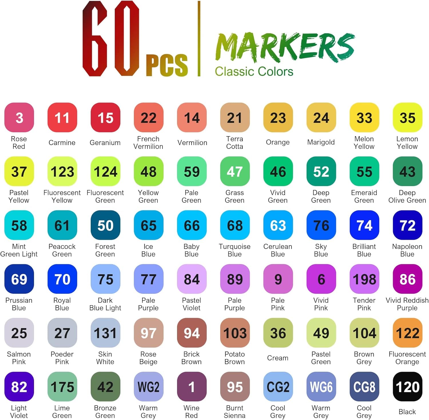 Alcohol Markers Brush Tip, 60 Colors Dual Tip Art Markers for Adults Coloring Books Illustration Craft Card Making