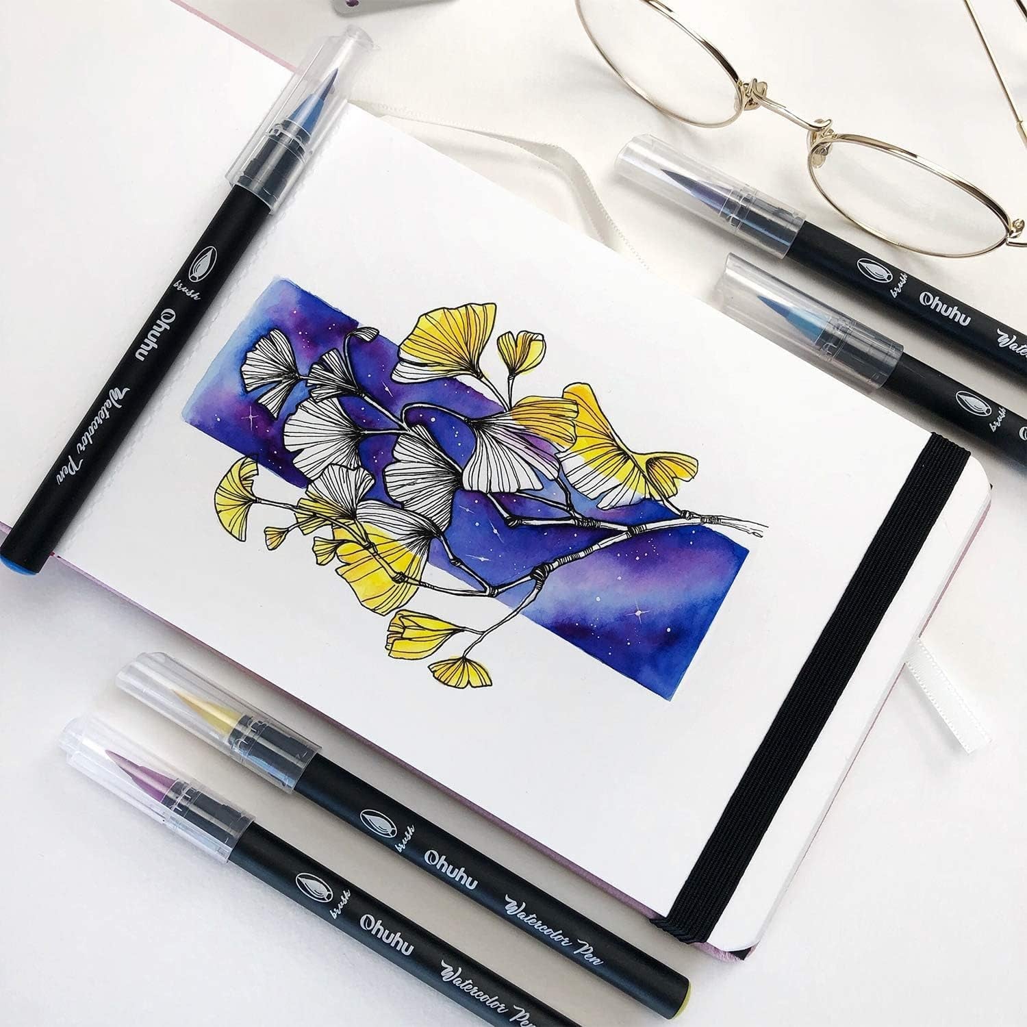 Professional Watercolor Brush Markers Pen 24 Colors of , Water Based Drawing Marker Brushes W/A Blending Aqua Pen, Water Soluble for Adult Coloring Books Comic Calligraphy