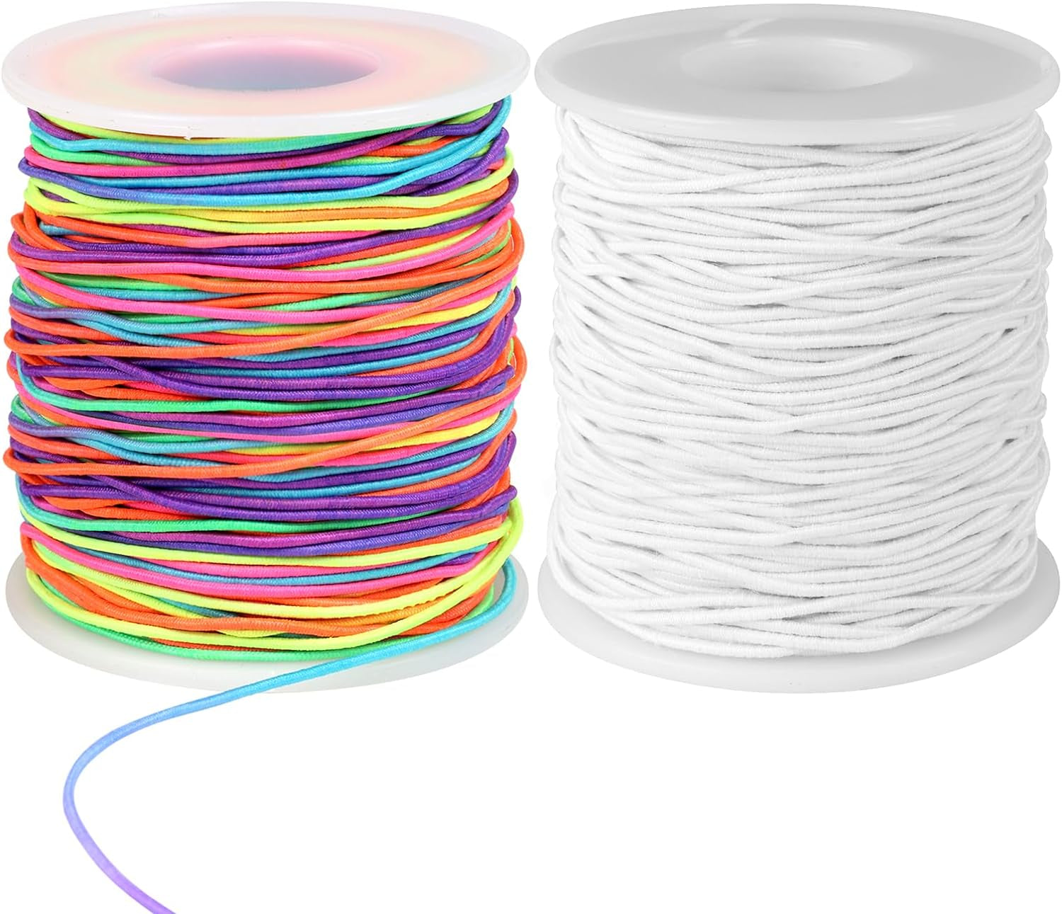 1Mm Rainbow Elastic String and 1Mm White Stretchy Bracelet String, Sturdy Elastic Cord Stretchy String for Bracelet Making, Jewelry Making, Beading(170 Ft Rainbow &amp; 170 Ft White)