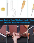 35 Pcs Leather Stitching Pouch Kit with 4Mm Prong Sewing Hole Punch, Leather Sewing Tools, Waxed Thread and Large-Eye Stitching Needles for Beginner Leather Sewing Working Crafting Projects