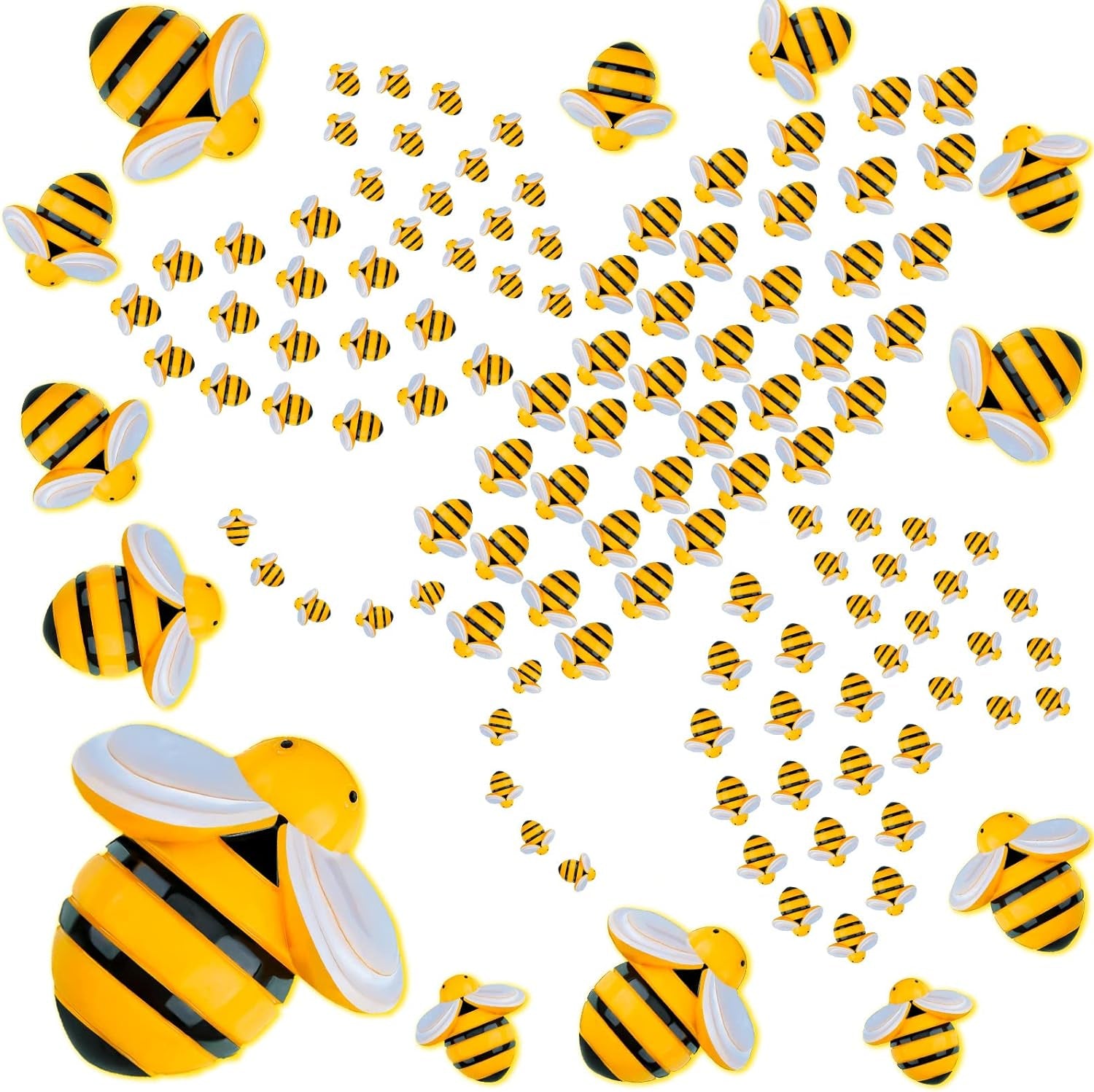 100 Pieces Tiny Resin Bees Ornaments Decor 0.98 Inch, 0.74 Inch, 0.55 Inch Tiny Bees for Crafts Flatback Bee Shaped Embellishments Bee Charms Bees for Wreath Party Home Decoration (Bee)