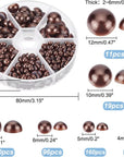 690Pcs Half round Pearl Beads 6 Sizes Flat Back Pearl Cabochon Faux Pearl Beads for DIY Scrapbook Phone Case Wedding Decor Hair Accessory Nail Art, Coconut Brown, 4/5/6/8/10/12Mm