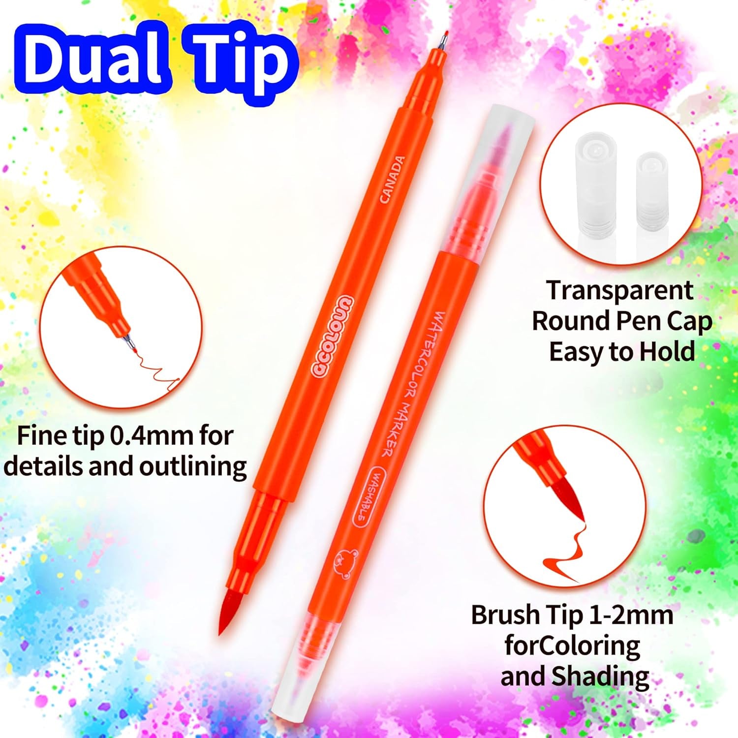 24 Colors Watercolor Paint Markers, Dual Tip Coloring Paint Markers Set Brush Pen and Fine Tip for Kid and Adult Coloring, Painting, Sketching and Drawing, School Supplies and Art Supplies