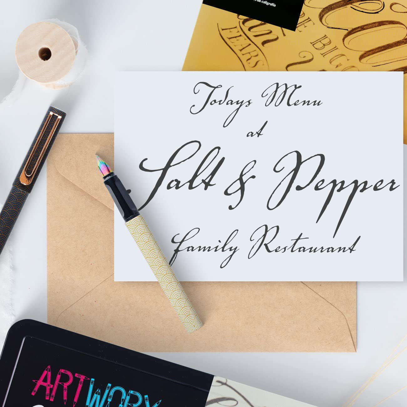 Calligraphy Pens Set - Introductory Caligraphy Writing &amp; Hand Lettering Kit - Includes Instructions, Guide Book and Practice Book - Calligraphy Set for Beginners