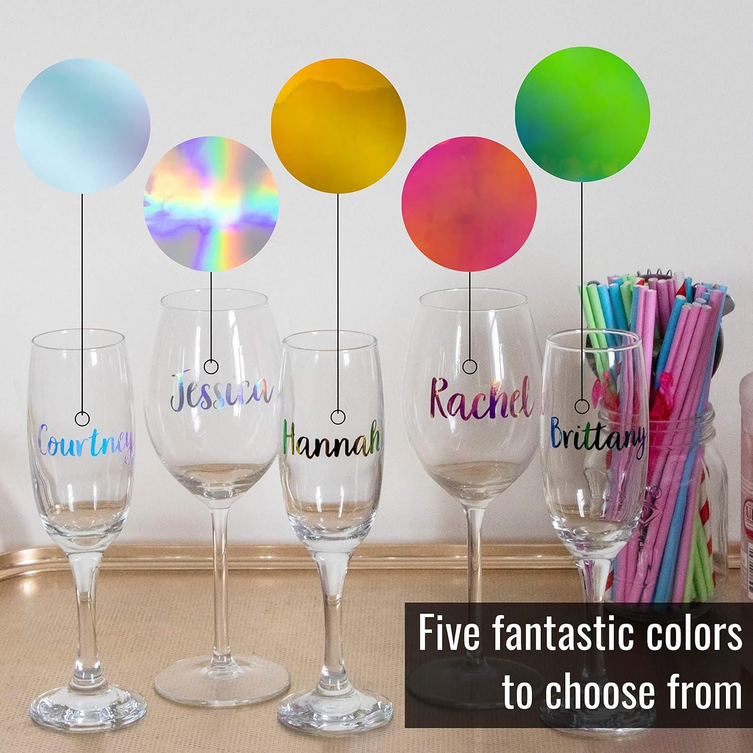 Holographic Vinyl Permanent Compatible with Cricut Joy [20 Pack, 5.5 X 12 Inch] Metallic Opal Vinyl Sheets [Opal, Rainbow/Silver, Pink, Blue/Green, Gold/Red] Strong Foil Adhesive Backed Holo Vinyl