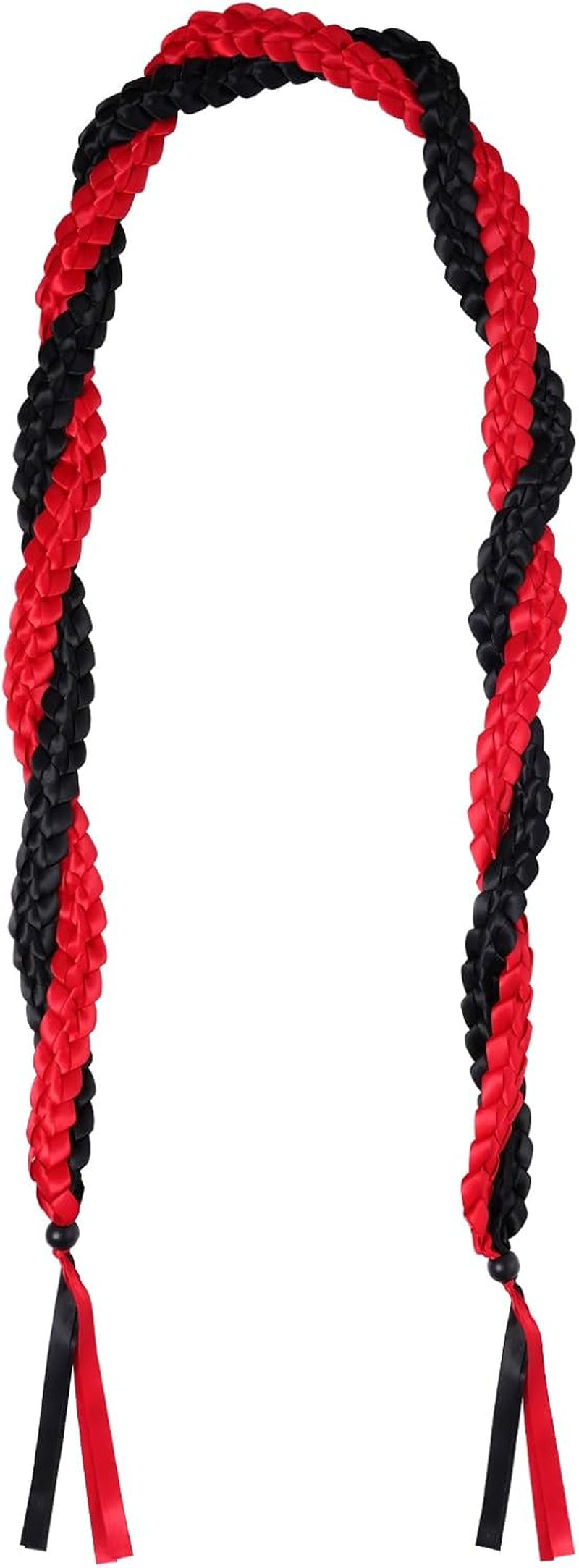 2024 Graduation Ribbon Lei Grad Braided Necklace Graduation Gift with Tassel Adjustable Leis for High School College Bachelor Master Doctor Graduation Party (Black & Red, 1)