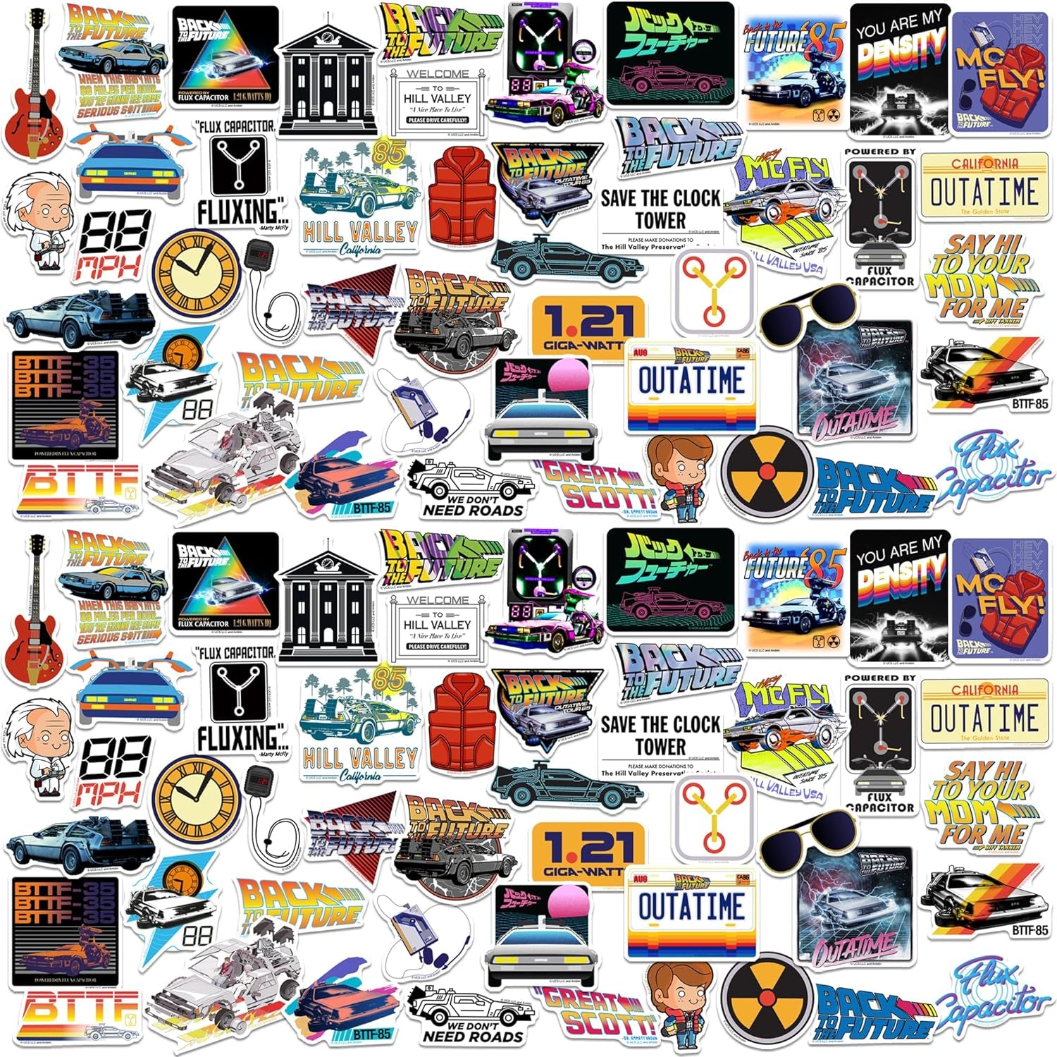 Back to the Future 50Ct Vinyl Large Deluxe Stickers Variety Pack - Laptop, Water Bottle, Scrapbooking, Tablet, Skateboard, Indoor/Outdoor - Set of 50