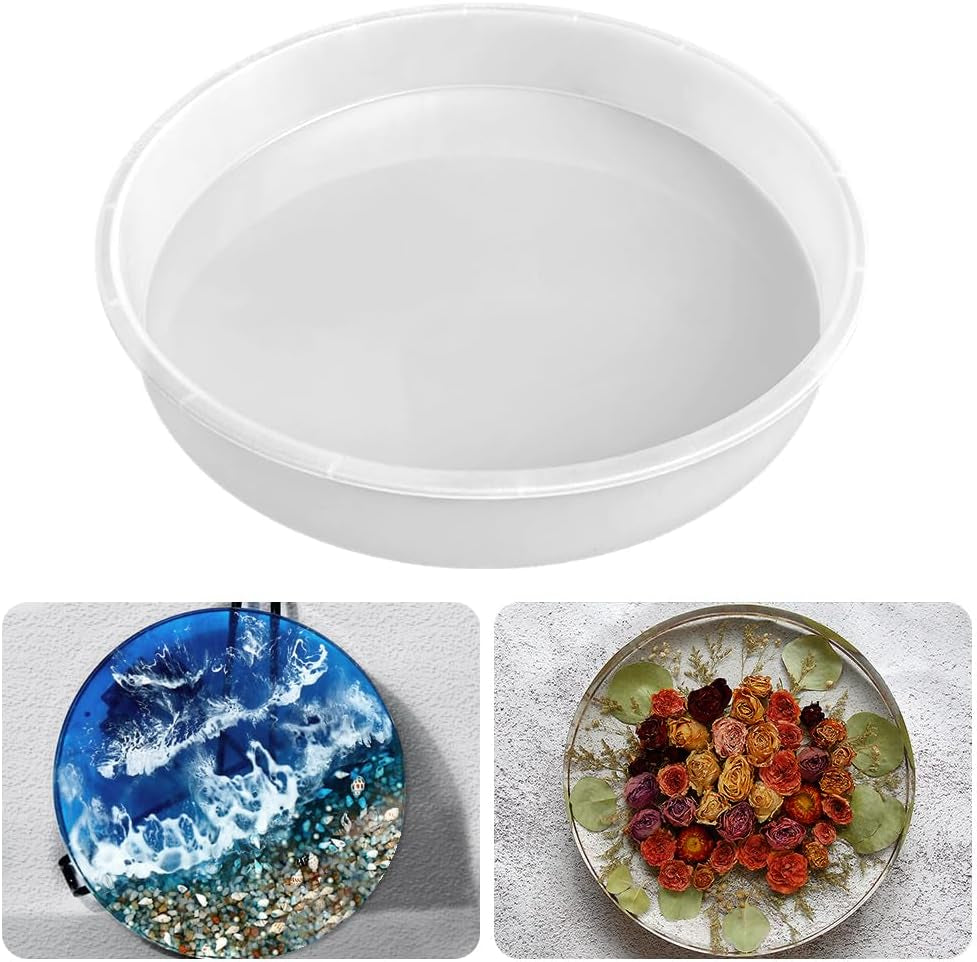 14" round X 2" Deep XL Large Tray Mold, Shiny Silicone Tray Board Table Clock Mold for Epoxy Resin Casting, Floral Preservation Bouquet Resin Mold Home Decor