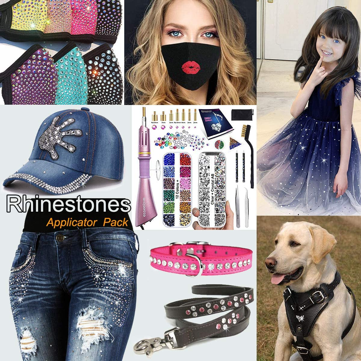 Hotfix Applicator, DIY Hot Fix Rhinestone Setter, Hot Fixed Wand Kit, 4536 Pcs, AB, Clear, 12 Colors, Gem Picker, Brush, Trays, Bag, Bedazzler Kit with Rhinestones