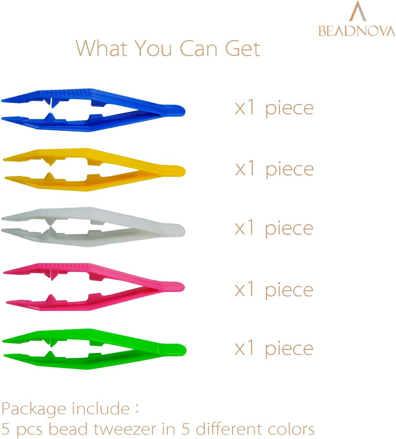 Bead Tweezers Plastic Forceps Craft Tweezer for DIY Craft Jewelry Making Family School Beading Project (Assorted Colors, 5 Pcs)